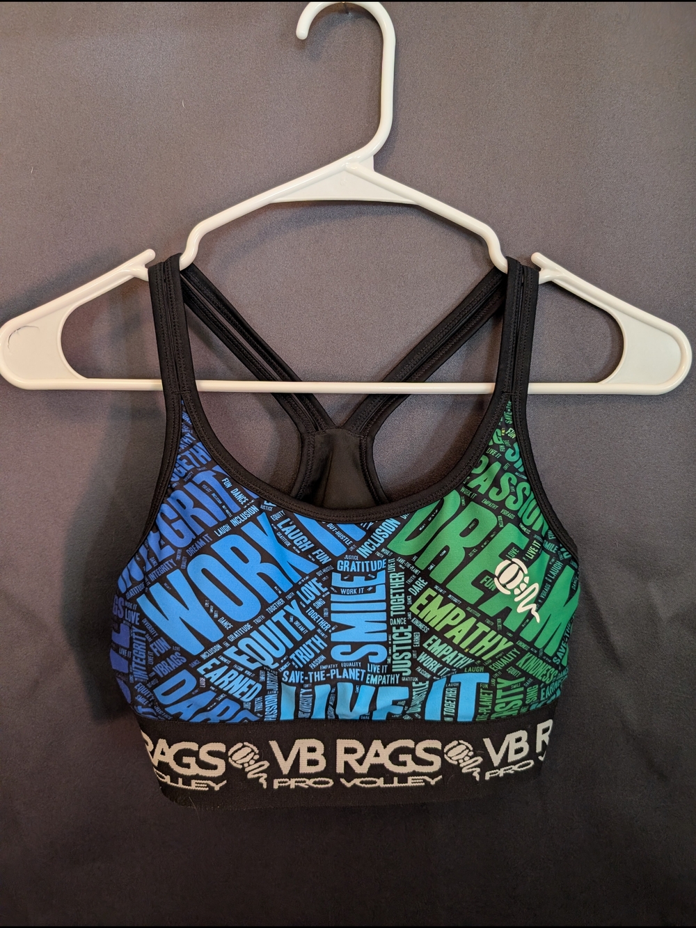 VB Rags Women's Blue & Green Sports Bra - Strappy Back Racer back Volleyball
